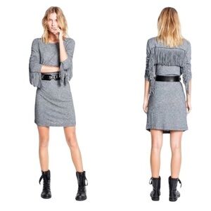 Zadig & Voltaire Winter Fringes Wool/Angora Blend Mini Dress in Grey